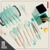 Set de Utensilios de Cocina de Silicona con Cuchillos y Soporte – 19 Piezas
