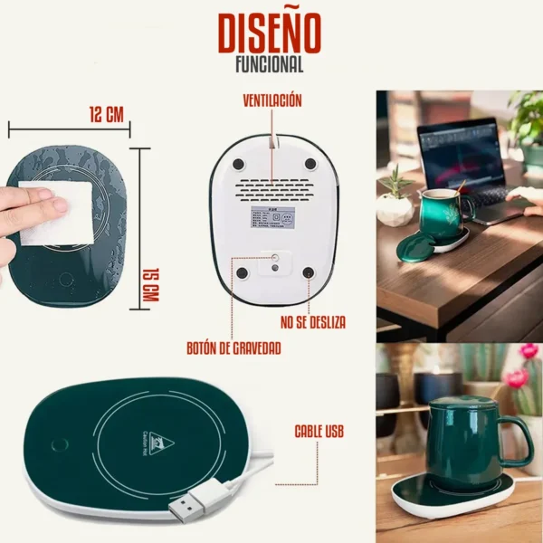 Taza de Cerámica con Calentador Eléctrico 55 °C – 350 ml