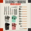 Set de Utensilios de Cocina de Silicona con Cuchillos y Soporte – 19 Piezas