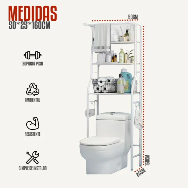 02-medidas Organizador de Baño sobre Inodoro o Lavarropas – 3 Estantes