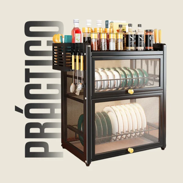 Estante Escurridor Alacena de Cocina con Puertas Transparentes – 2 Niveles