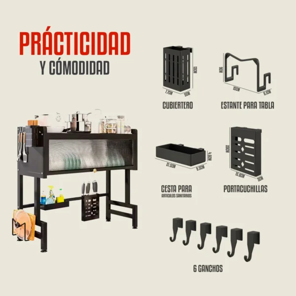 Escurridor Secaplatos de 85 cm con Cubiertero y Portatablas – 1 Nivel