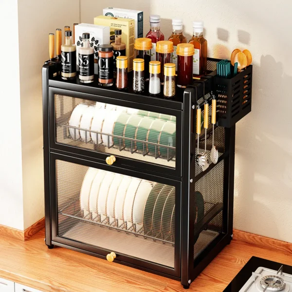 Estante Escurridor Alacena de Cocina con Puertas Transparentes – 2 Niveles