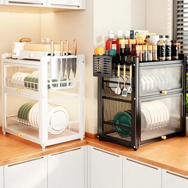 Estante Escurridor Alacena de Cocina con Puertas Transparentes – 2 Niveles