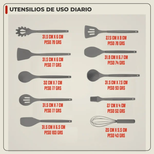 Set de Utensilios de Cocina de Silicona con Cuchillos y Soporte – 19 Piezas