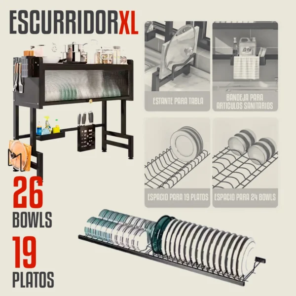 Escurridor Secaplatos de 85 cm con Cubiertero y Portatablas – 1 Nivel