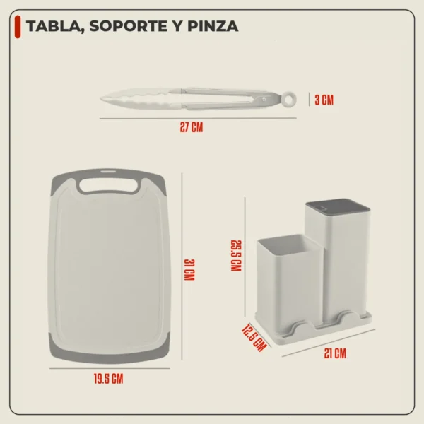Set de Utensilios de Cocina de Silicona con Cuchillos y Soporte – 19 Piezas