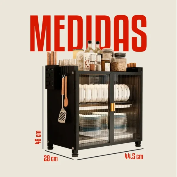 Estante Escurridor Alacena de Cocina con Puertas Transparentes – 2 Niveles