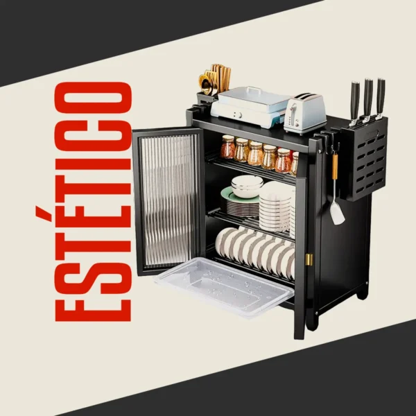 Estante Escurridor Alacena de Cocina con Puertas Transparentes – 2 Niveles